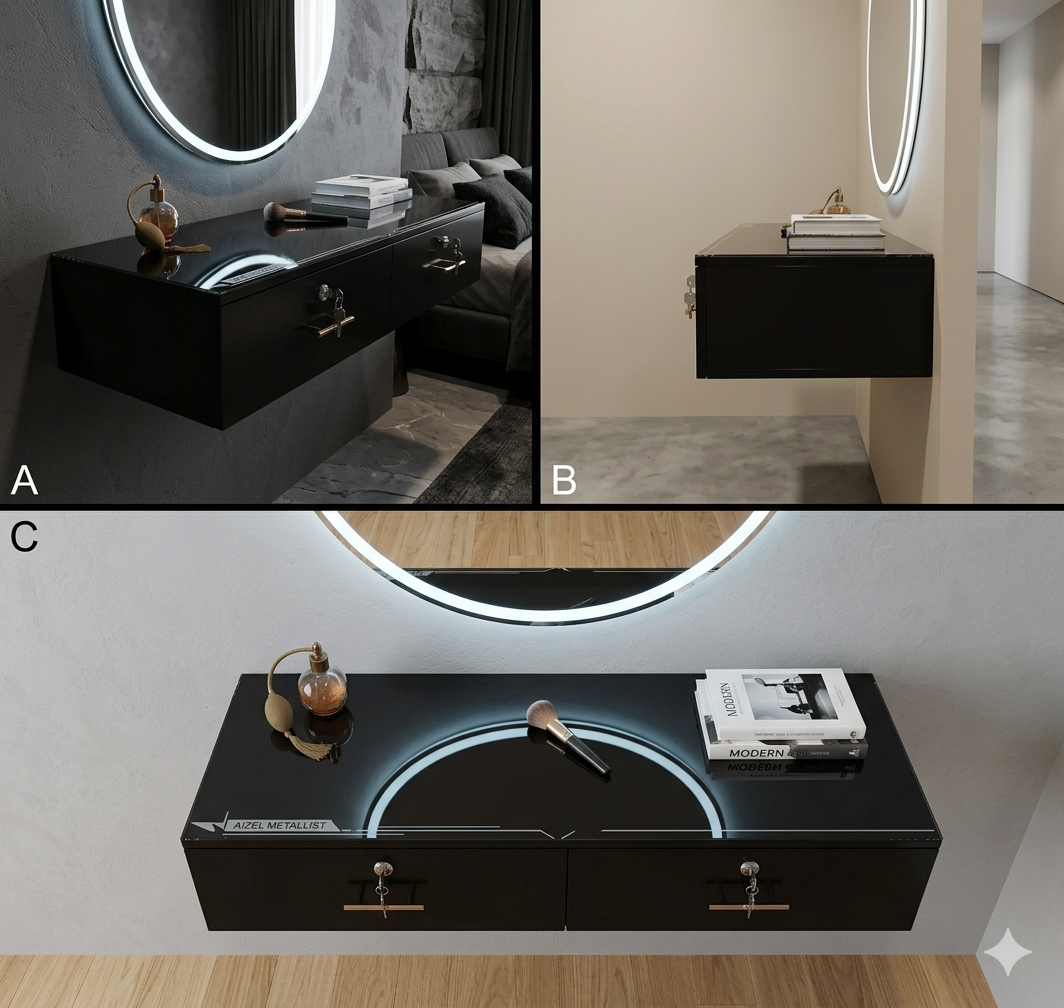 Aizel Metallist: Floating Dual-Drawer Console 36 x 15 x 8" inch